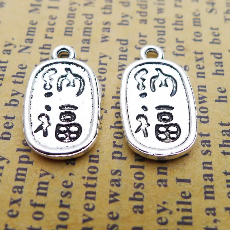 20 PCS/Lot 11mm*18mm Chinese culture Antique Silver Color Meaning Charms Word Tag Charm For DIY Jewelry Making