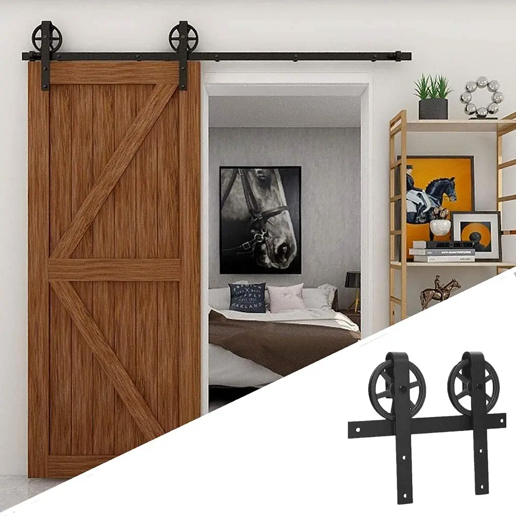 WOLFBIRD Sliding Barn Door Hardware Kit Heavy Duty Sturdy Suitable for Single Wooden Door Easy to Install BIG WHEEL Shape 4-12FT