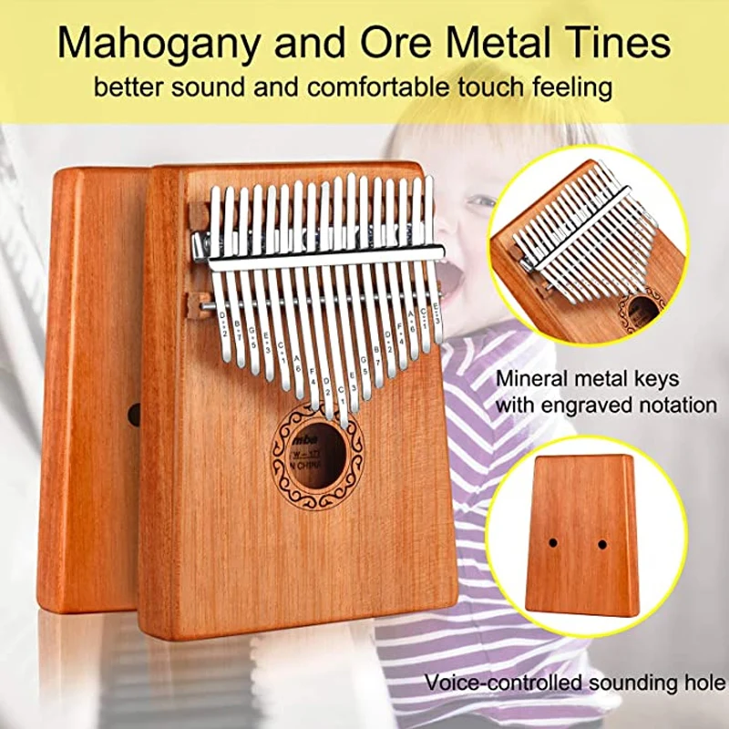 17 Keys Wood Kalimba Thumb Piano Mahogany Carimba Body Musical Instrument Beginner Finger Piano With Learning Book Tune Hammer