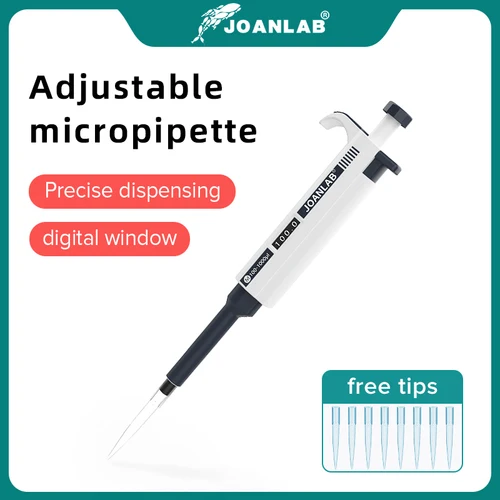 Pipeta de laboratorio de tienda oficial JOANLAB, equipo de laboratorio de micropipeta ajustable Digital de un solo canal de plástico con puntas de pipeta