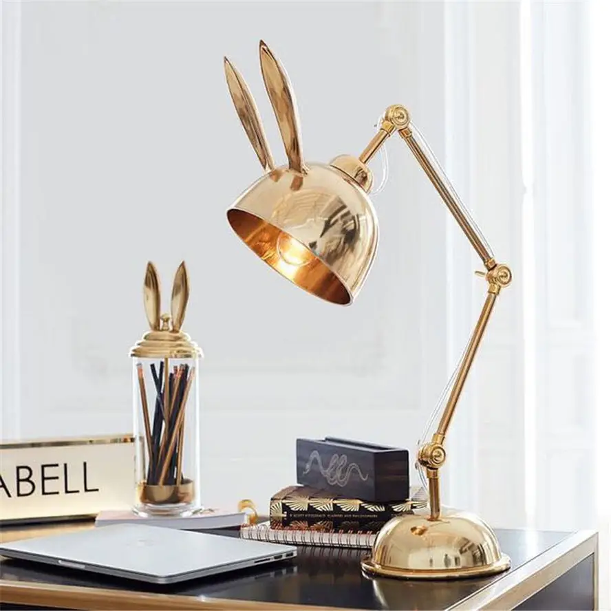 nordic Bracket adjustable Gold rabbit table lamp for study office designer home deco bedside lamps desk industrial led luminaire