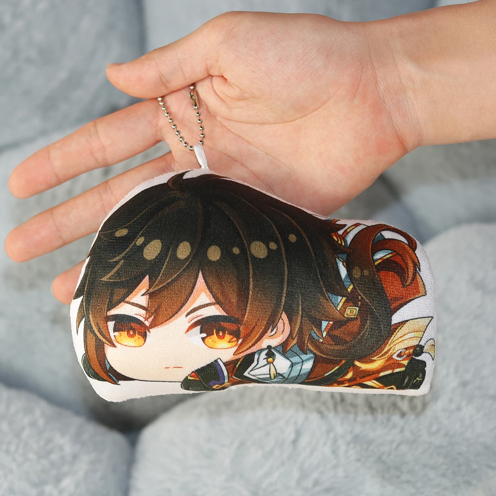 10cm Anime Genshin wpływ pluszowe zabawki Kawaii Cartoon Xiao Diluc Zhongli Paimon klucz łańcuszek wisiorek lalki zabawki dla dzieci urodziny prezenty