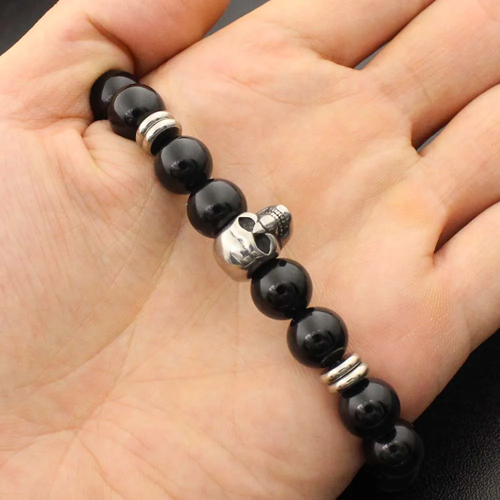 Stainless Steel Charm Bracelet for Men Fashion Jewelry 10mm Black Natural stone bead Bracelets Jewelry Male