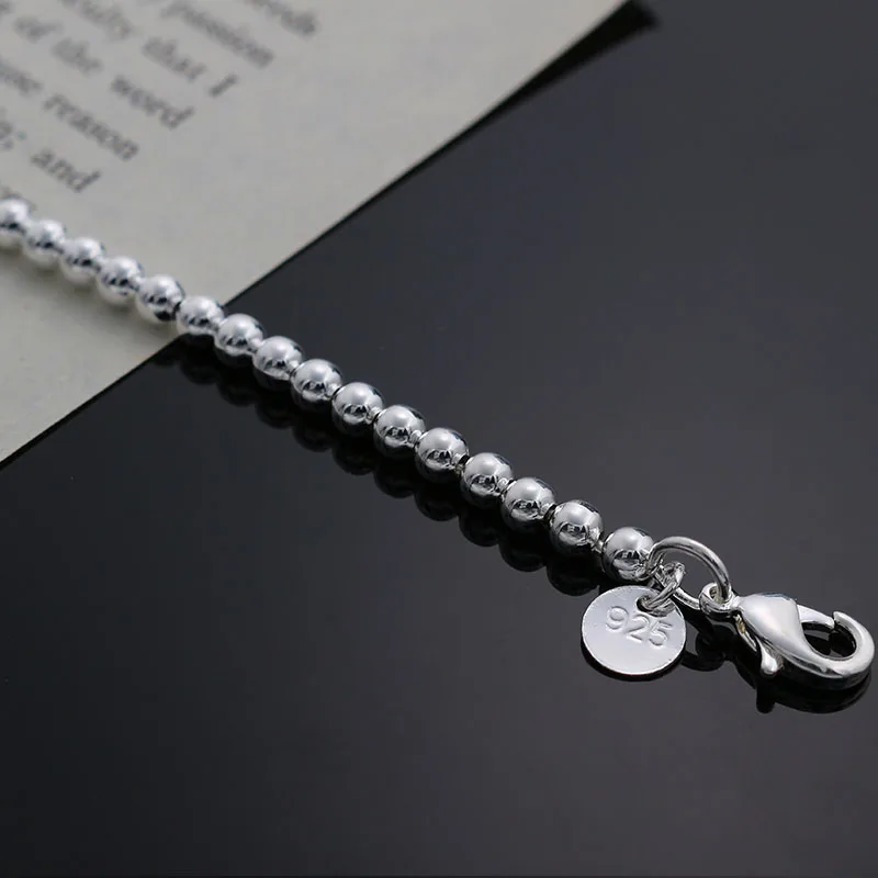 Piękna moda Elegancki łańcuszek z koralików 925 Sterling Silver 4MM Kobiety Śliczna bransoletka Wysokiej jakości wspaniała biżuteria — zdjęcie 3