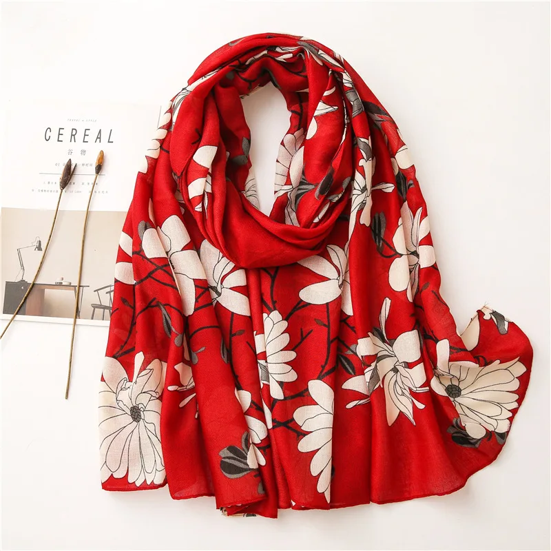 

Scarf Female Literary Flower Cotton and Linen Feel Long Spring and Autumn Travel Shawl with Beach Towel Warm Scarf