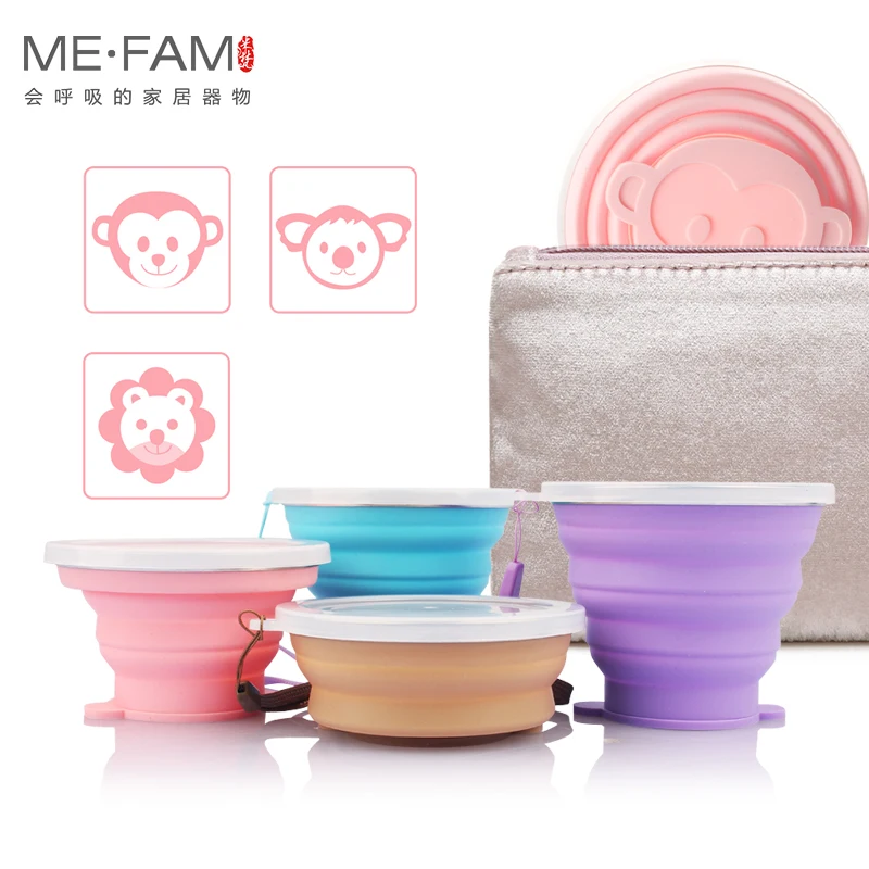 New Cartoon Animal Stainless Steel Silicone Collapsible Cup With Lid Drinking Outdoor Activity Water Travel Children Folding Cup