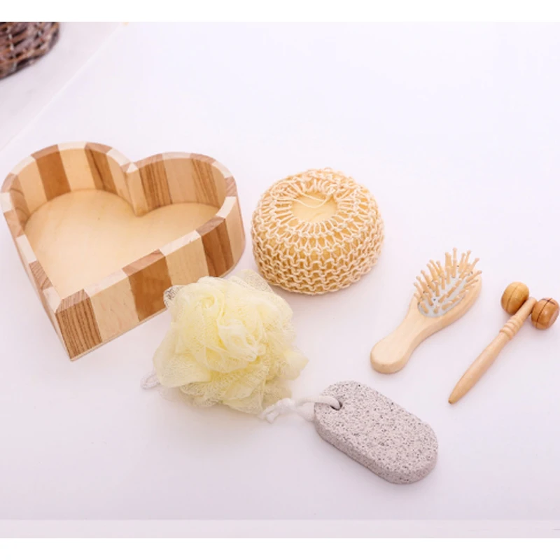 5 in 1 Women Man Girl Kid Baby Bath Show Spa Set Gift Include Bath Tool Loofah Sponge Hair Brush Pumice Stone Foot File