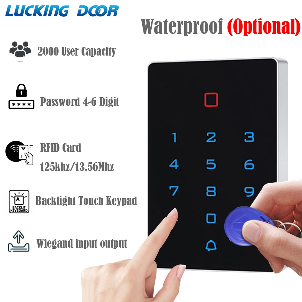 

IP68 Waterproof (Optional) Access Control Keypad Outdoor RFID Access Controller Touch Door Opener System EM4100 125KHz Key Card