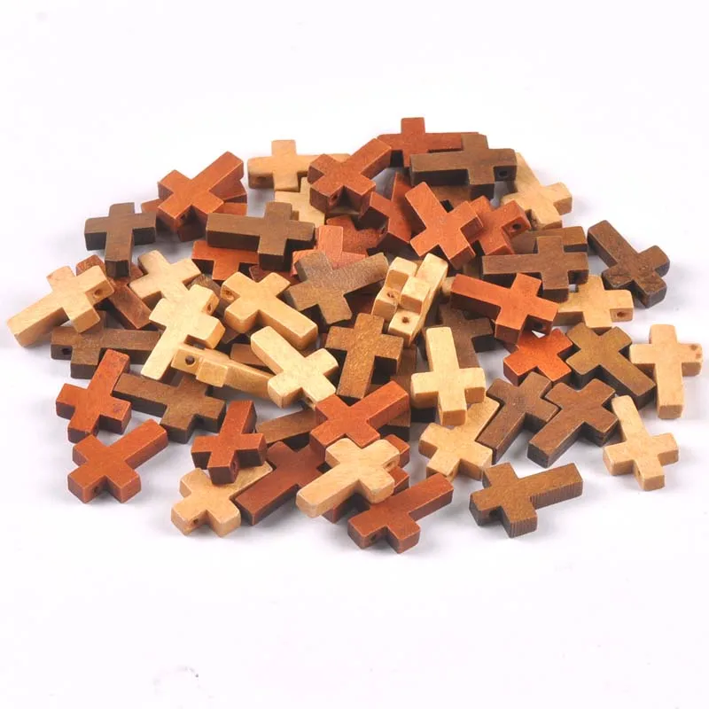 DIY Wooden Cross Beads Hanging Ornaments Pendant Kids Gifts Jewelry Ornaments Decorations 50pcs mt2575