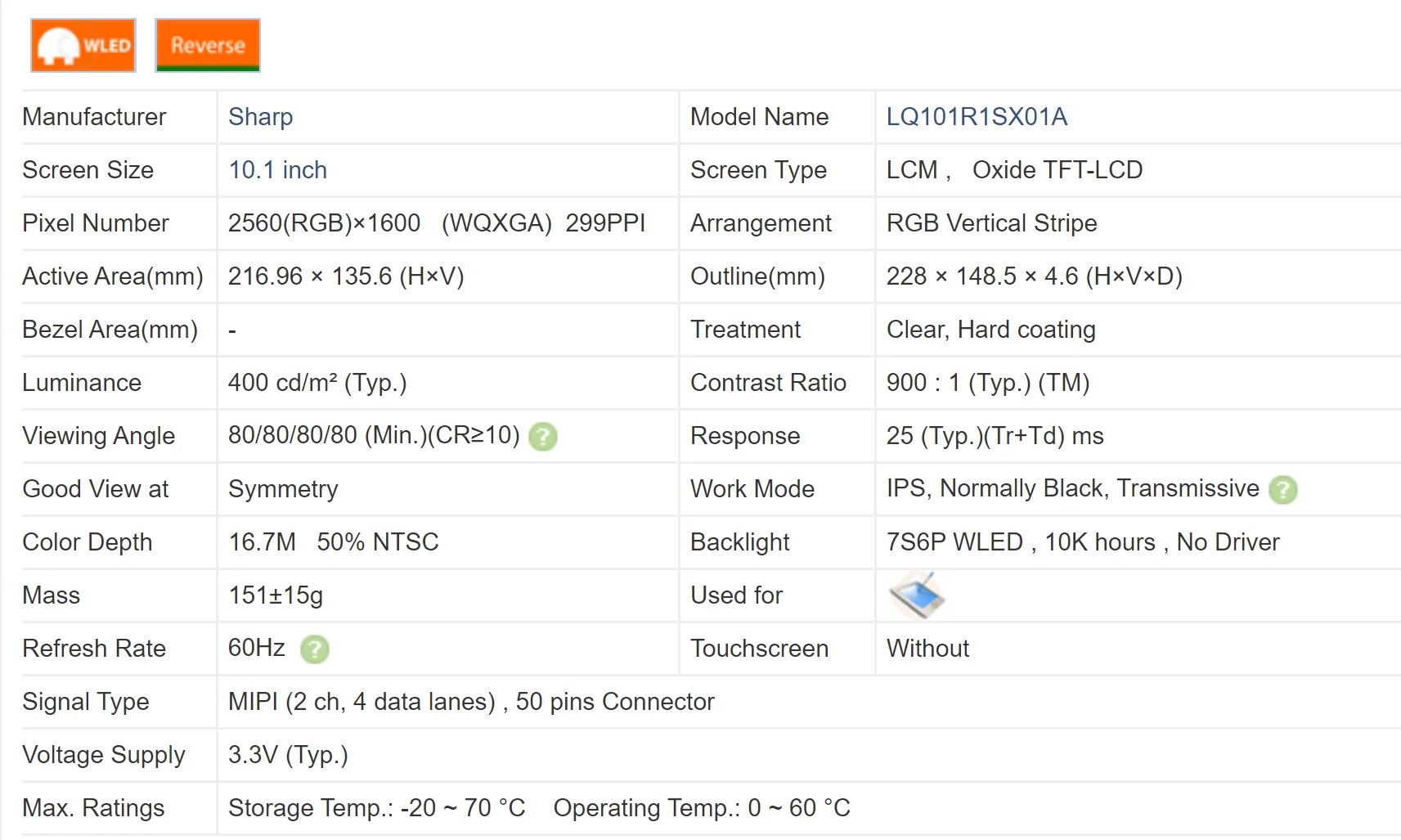 LCD TFT ขนาด10.1นิ้ว LQ101R1SX01A ของใหม่และของแท้มีในสต็อกทดสอบก่อนการจัดส่ง