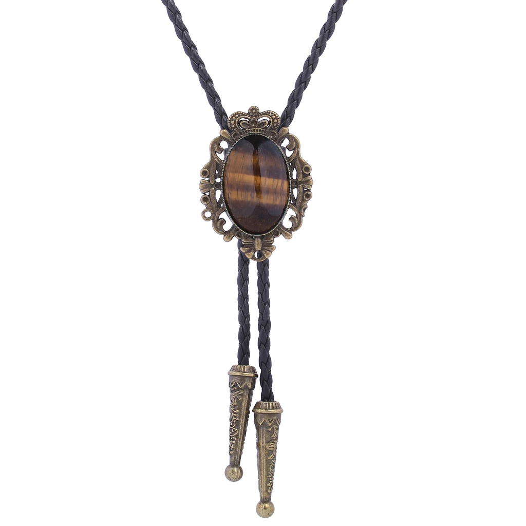 BRONZE GEM Bolo Tie Western Cowboy Opal Rodeo Leather Necktie