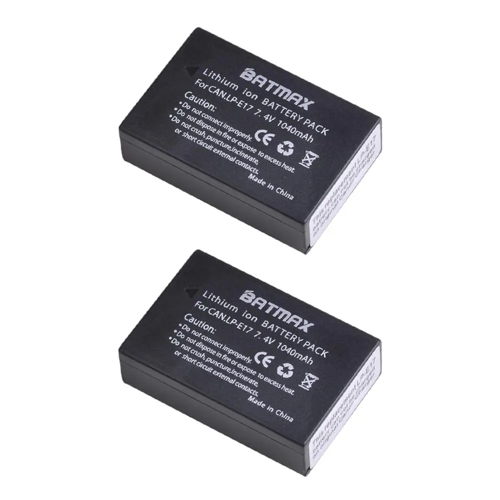 2Pcs 1040mAh LP E17 lp-e17 Battery + LED USB Dual Charger for Canon EOS RP, Rebel SL2, SL3, T6i, T6s, T7i, M3, M5, M6