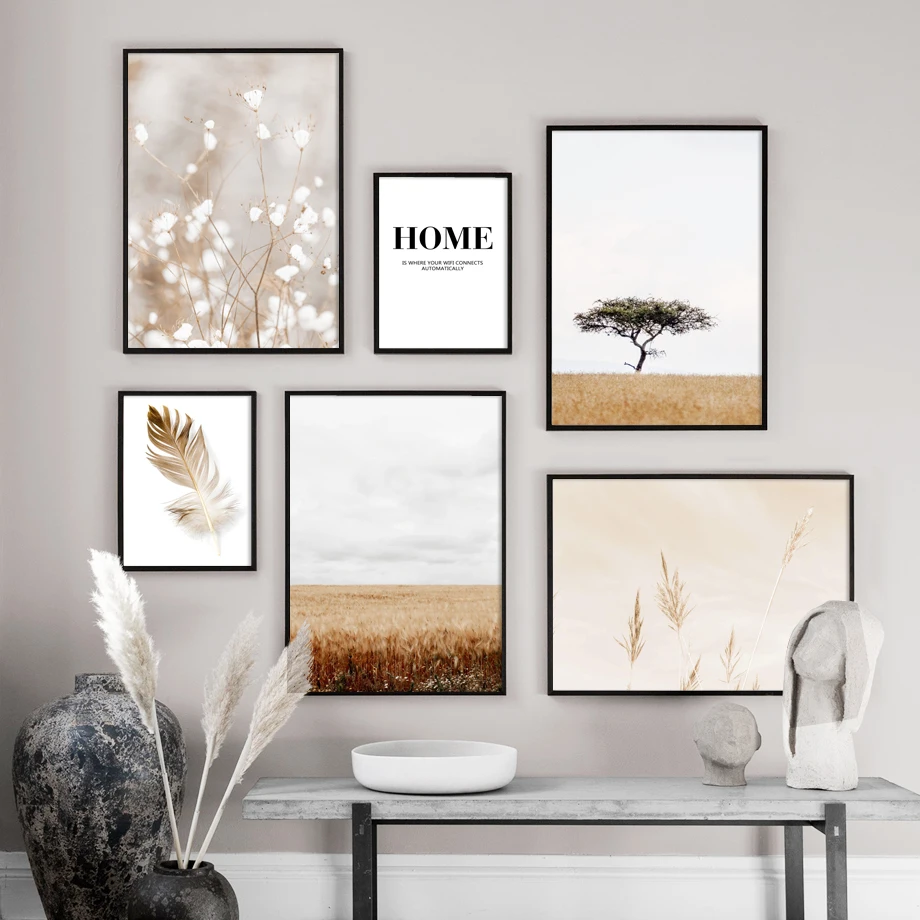 Autumn Plant Beige Feather Landscape Nordic Posters And Prints Wall Art Canvas Painting Wall Pictures For Living Room Home Decor