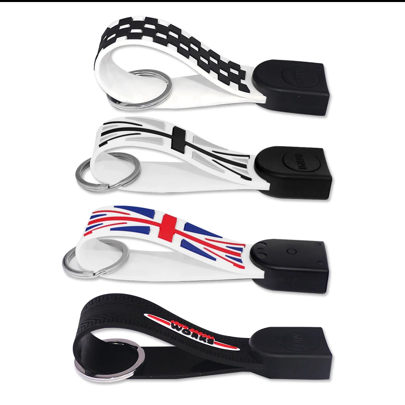 Gtinthebox 1PC  Union Jack Car Key Chain  Soft Silicone Strap with Keychain Ring Key Holder For Mini Cooper F54 F55 F56 F57 F60