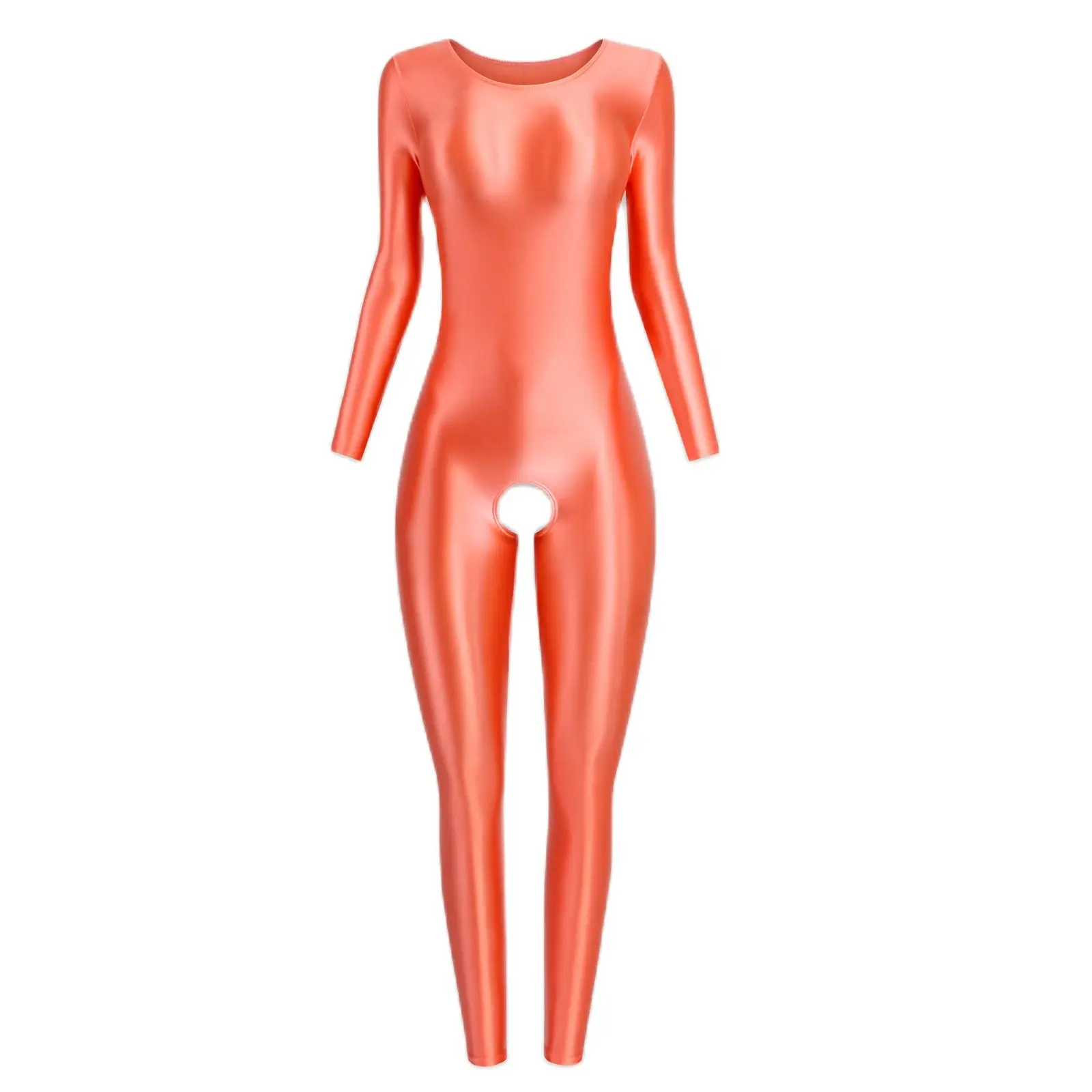 Sexy glänzender Body für Frauen, offener Schritt, eng anliegender, öl glatter Lauf overall, Zentai-Anzüge, lässige Strumpfhosen, Catsuits