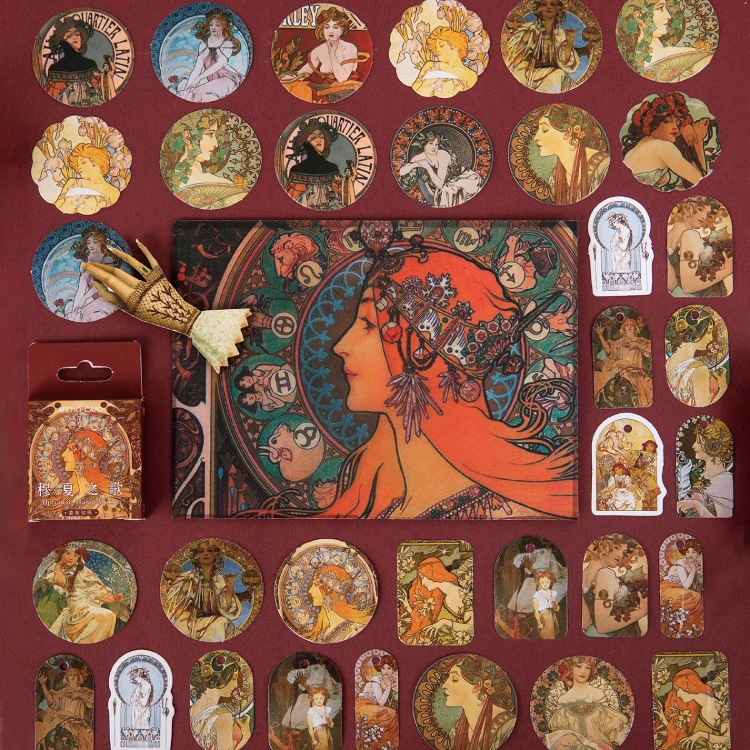 45 Pcs/Set Alphonse Maria Mucha Series Paper Sticker Decorative Retro Scrapbooking DIY Diary Album Stick Label