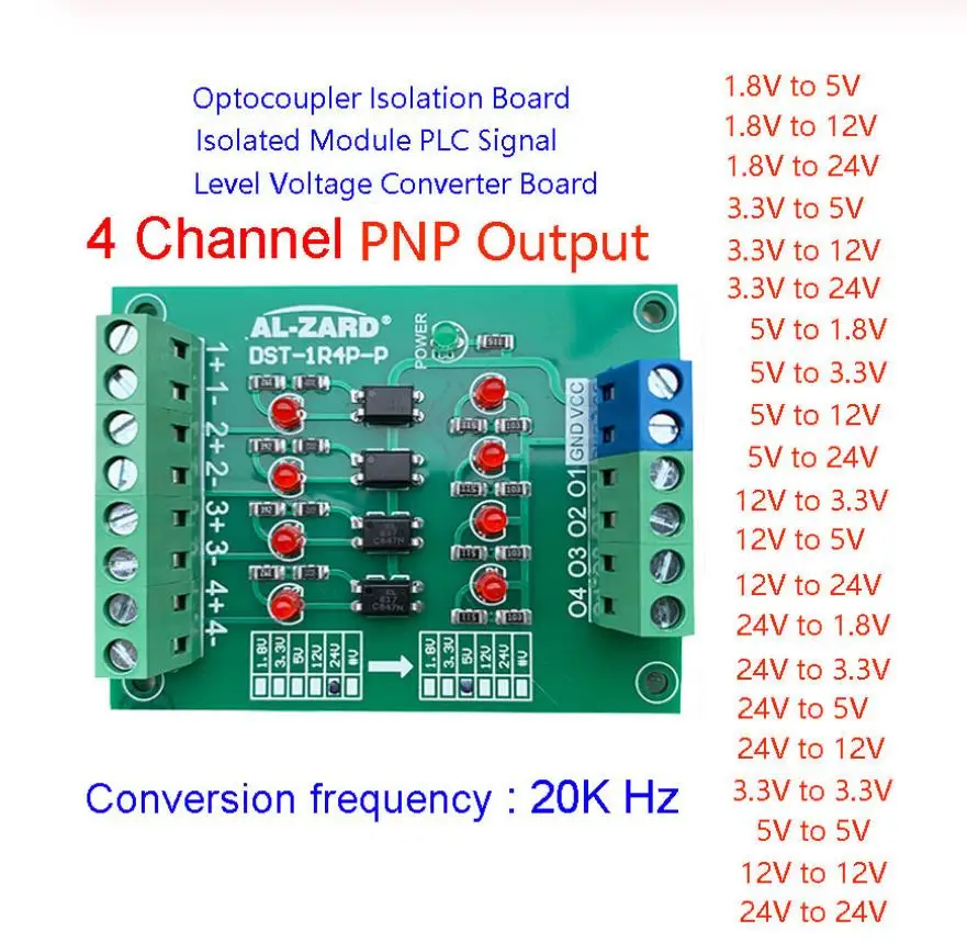 

AL-ZARD Optocoupler Isolation Board Isolated Module PLC Signal Level Voltage Converter Board 4Bit PNP 1.8-24V 2-4-8Channel