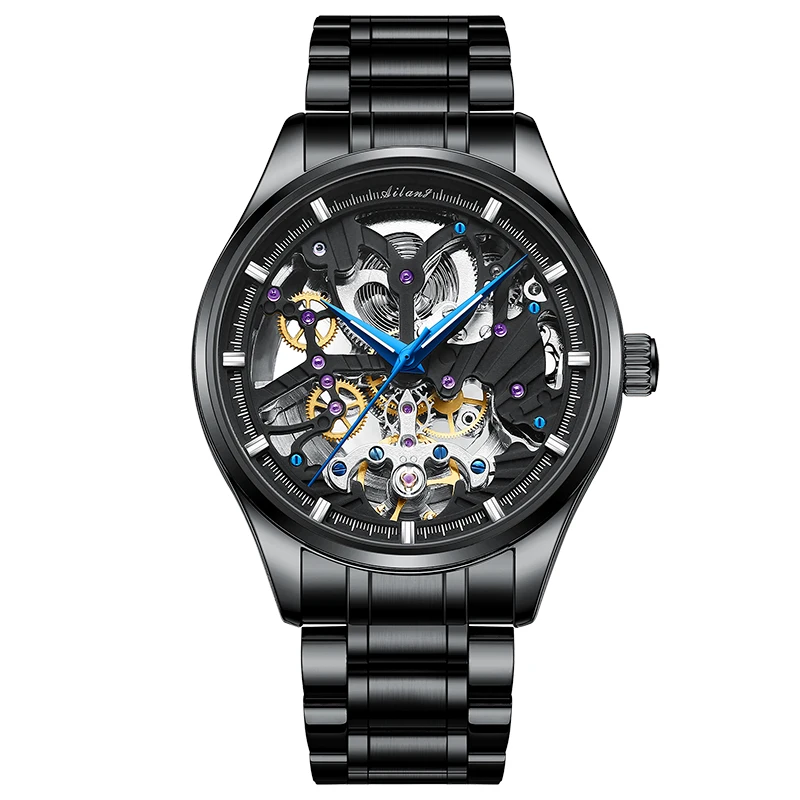AILANG Transparent Mode Diamant Leucht Getriebe Bewegung Royal Design Männer Top Marke Luxus Männlichen Mechanische Skeleton Armbanduhr