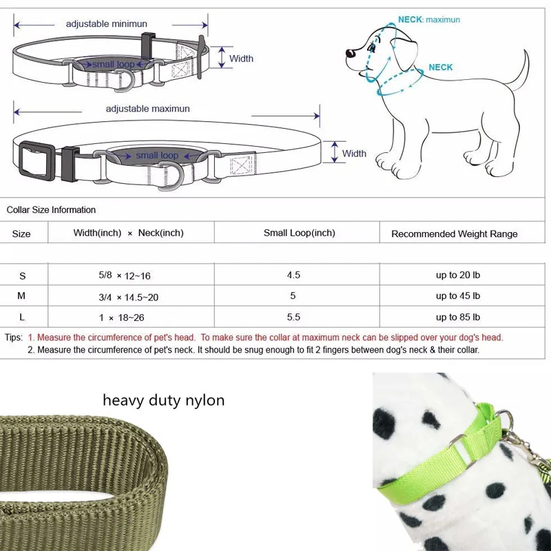 하이 퀄리티 헤비듀티 나일론 Martingale 개 목걸이, 프리미엄 안전 훈련 목걸이, 조절 가능한 애완 동물 목걸이