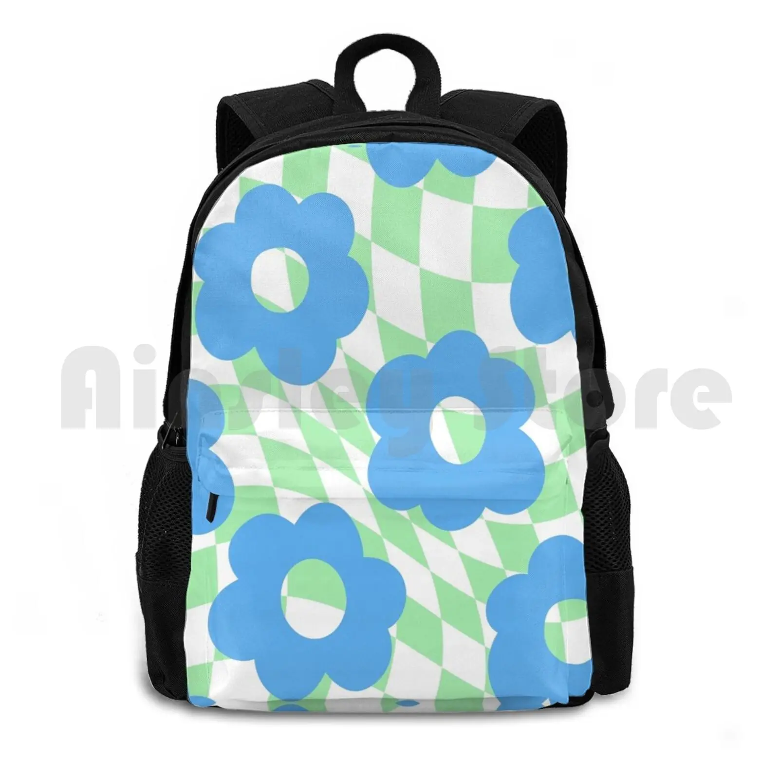 

Checkered Floral Outdoor Hiking Backpack Riding Climbing Sports Bag Checker Check Twist Liquid Flower Floral Flowers Pattern