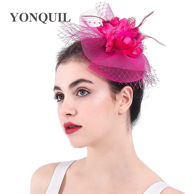 Véu de casamento elegante com penas, chapéus fascinator, casamento, malha, prendedores de cabelo, flor, pena, acessório de cabelo de igreja