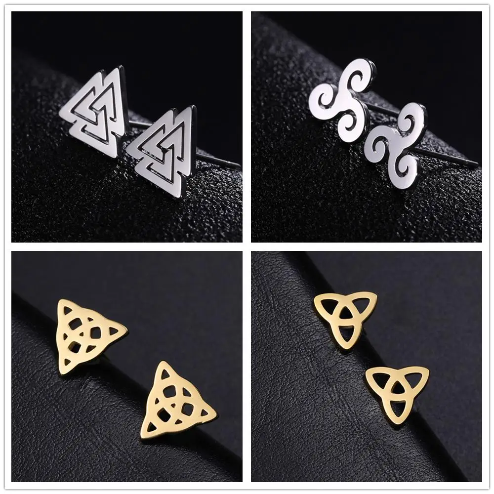 Skyrim Earring Studs Women Valknut Triskelion Irish Knot Stainless Steel Gold Color Black Mini Stud Earrings Jewelry Gift