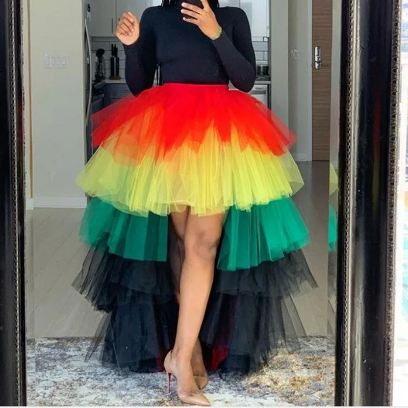 

jupe femme faldas Long Tiered Tulle Skirt Party Female Hi Low Tulle Skirt Women Layered Maxi Tulle Skirts Multi Colors