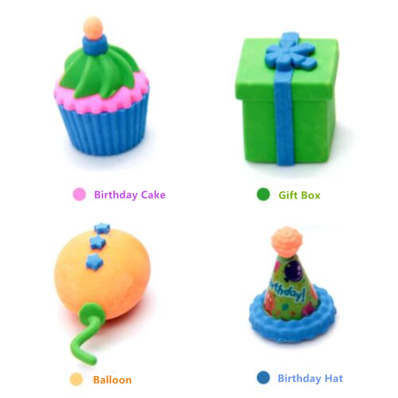 

Happy Birthday Cake Eraser Sets Cartoon Gift Box School Eraser Korean Stationery Ballon Hat Magic Eraser for Kids 8 Pcs per lot