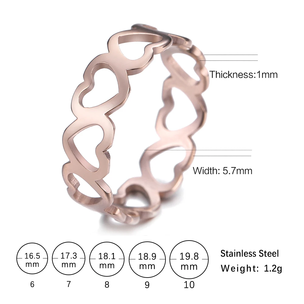 Skyrim Lieblicher Hohlherzring aus Edelstahl, Romantische Roségoldfarbe, Lässige Hochzeits- und Verlobungsringe, Schmuckgeschenk für Frauen – Detail 2