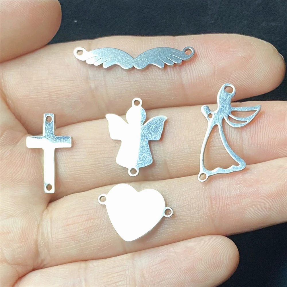 Cross Pendant 10pcs lOVe Heart Fashion Charms Angel Wing Protect Bracelet findings Diy Jewelry Making