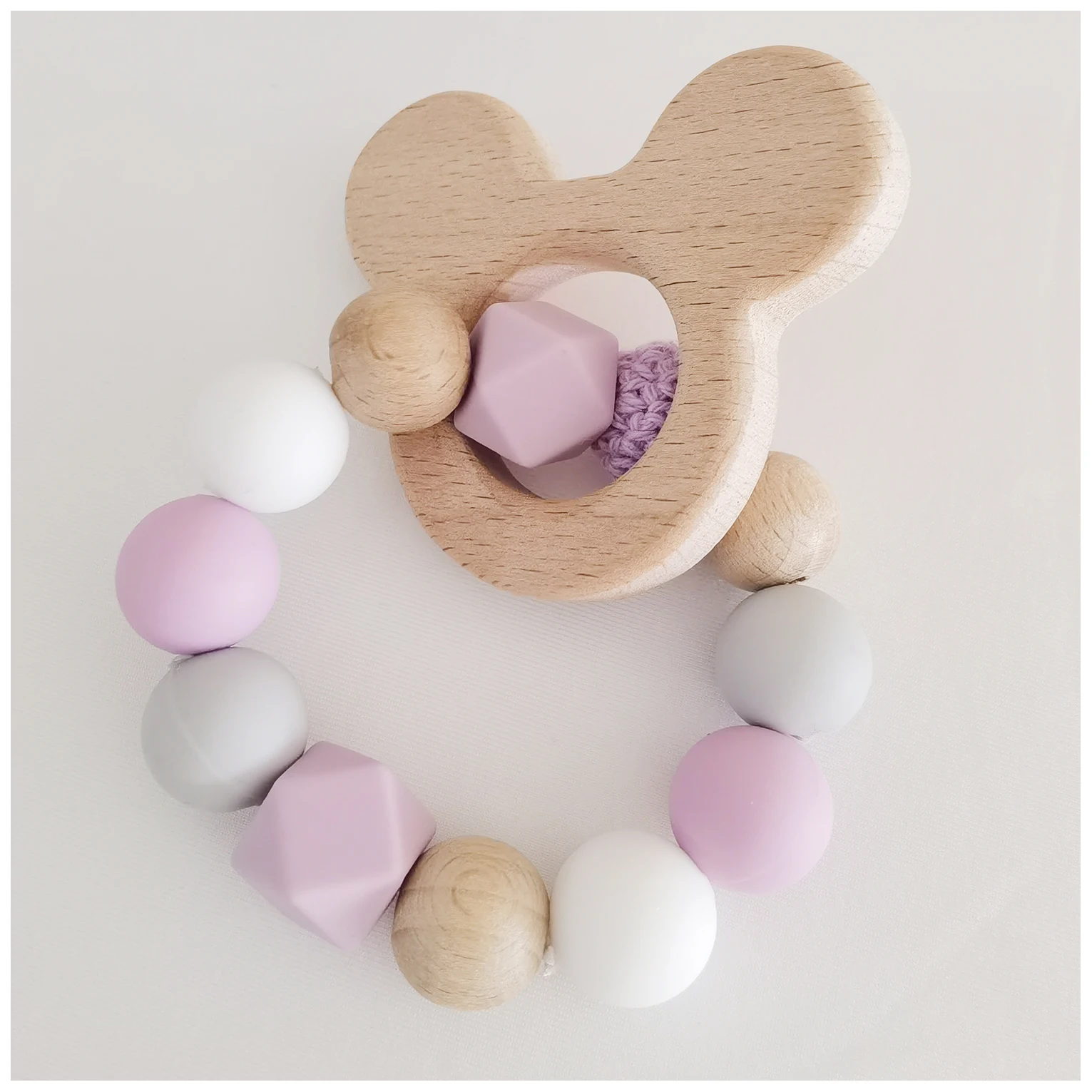 Baby Teether Bracelet Crochet Wood Crafts Engraved Bead Food Grade Silicone Beads Wood Animal Pendant Teething Toys For Rattle