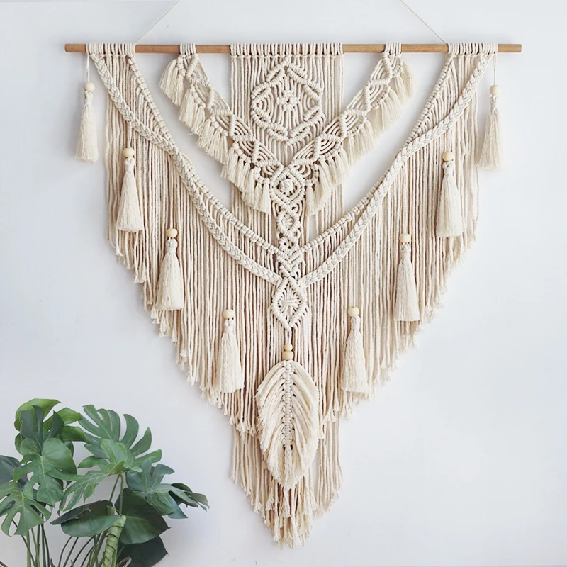 Macrame Wall Hanging Tapestry Bohemian Geometric Chic Living Room Bedside Porch Home Wall Decor Tassel Handmade Woven Tapestry