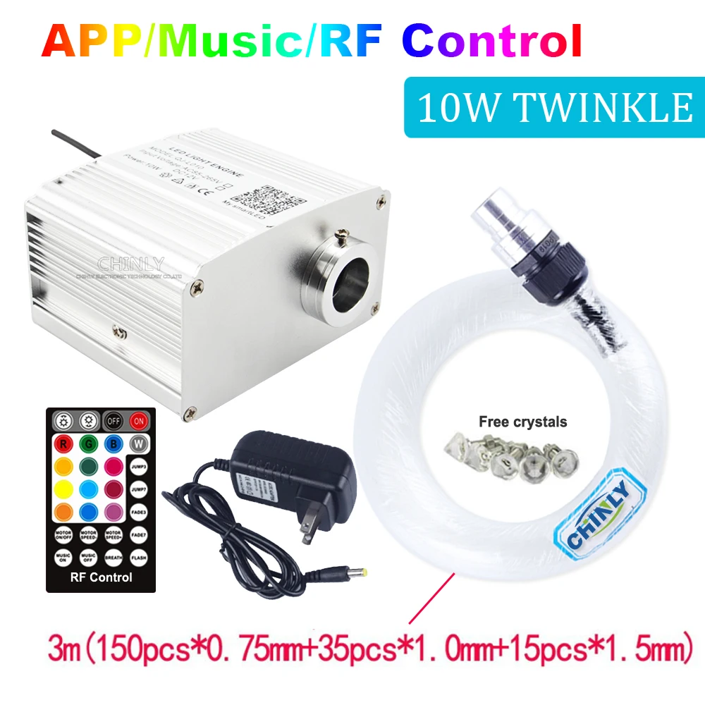 

Twinkle Music Control Fiber Optic Lights 10W RGBW LED Light with 3M Fiber Optic Cable Ceiling lights Bluetooth APP & RF Control