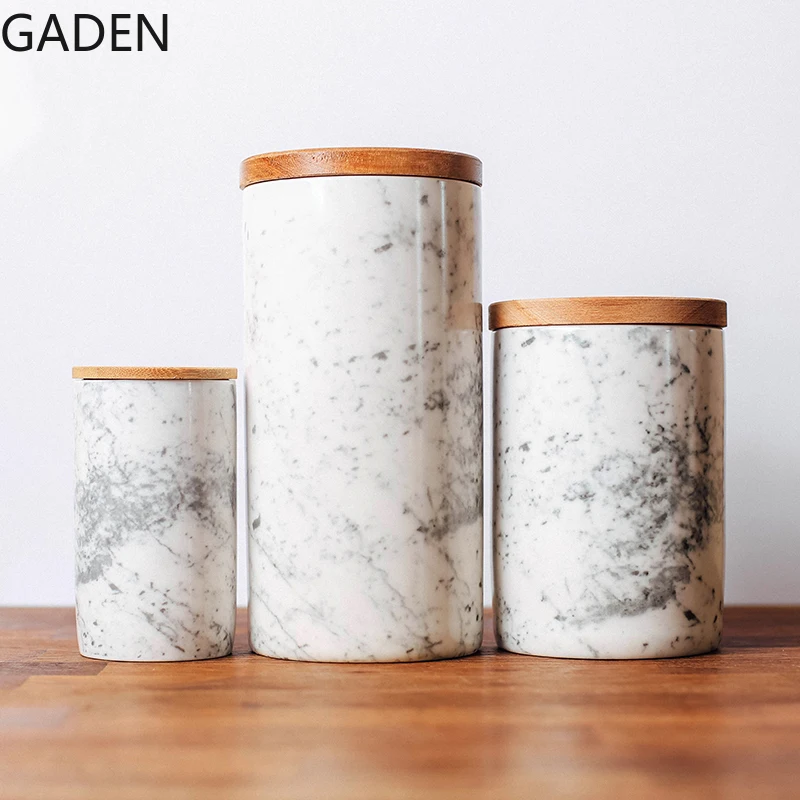 Ceramic Marble Sealed Jar Kitchen Storage Box Storage Jar Tea Caddy Grain Dispenser with Lid Nordic Retro Storage Supplies