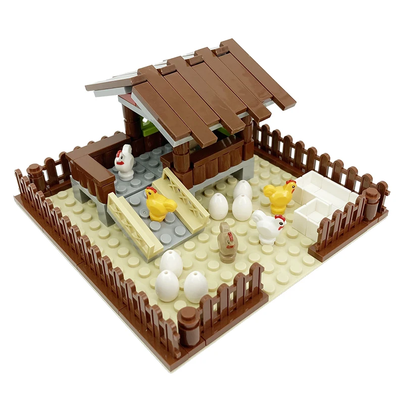 Casa de galinhas, blocos de construção de galinhas, casa de galinheiro, rocha, cidade moc, acessórios, modelo animal, fazenda, peças de tijolos, brinquedos para crianças