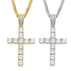 1 Row AAA CZ Stone Cubic Zirconia Cross Pendants Necklaces Gold Silver Color Men Hip Hop Bling Ice Out Rapper Jewelry