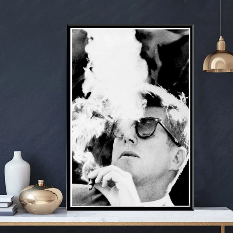New JFK Kennedy Smoking Custom Great Black White Poster Prints Painting Art Wall Pictures For Living Room Home Club BAR Decor