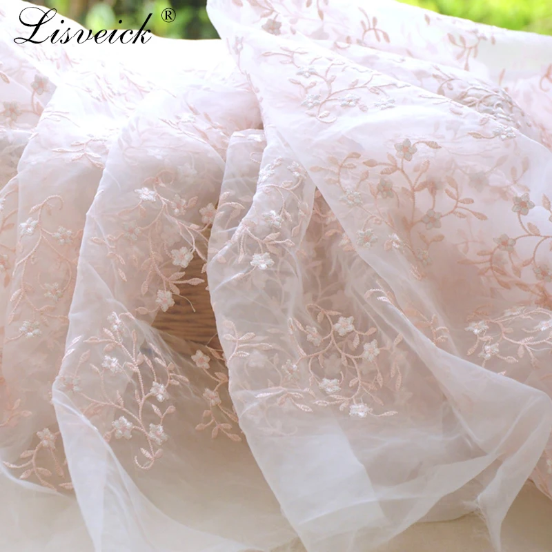 high quality 1yard Organza embroidered small flower lace fabric,mesh embroidery fabric,skirt dress material,patchwork cloth