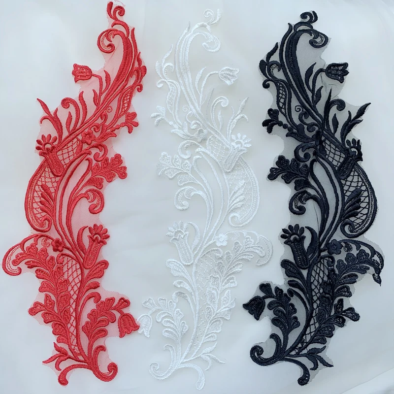 Flower Pattern Lace Applique, Wedding Veil Accessories, Exquisite Handmade DIY, Rayon Cloth Patch, 4 Pcs, 2Pair, RS3414