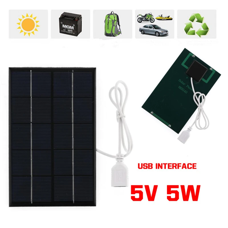 USB Solar Panel Outdoor 5W 5V Portable Solar Charger Pane Climbing Fast Charger Polysilicon Travel DIY Solar Charger Generator