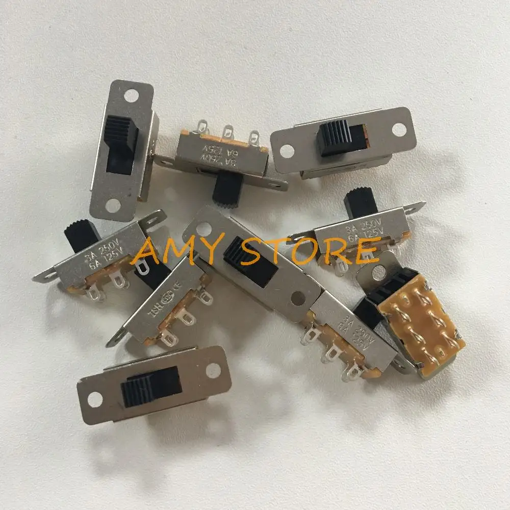 10pcs SS-22L05 8mm Knob Height On Off 2 Position 2P2T 6 Pins PCB Panel Slide Switch 6A/125V 3A/250V AC Car Refrigerator Cleaner