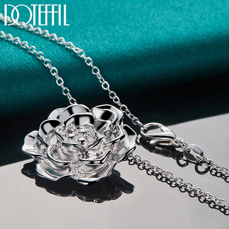 DOTEFFIL 925 Sterling Silver Flower Pendant Necklace 16-30 Inch Snake Chain For Woman Fashion Wedding Party Charm Jewelry