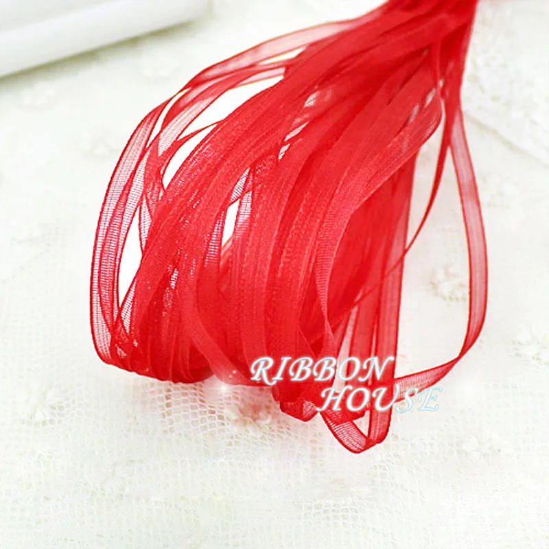 (40 meters/lot) 1/8\'\' (3mm) Red Organza ribbons Wholesale gift wrapping Christmas ribbons