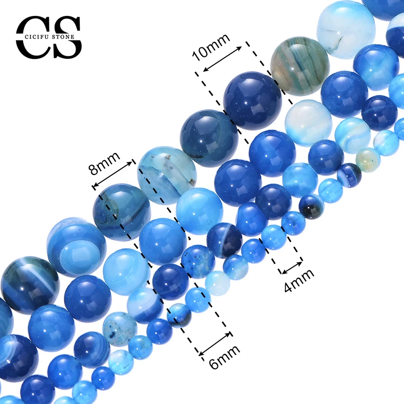 Translucent Blue Agates Beads Smooth Stone Beads Natural Round Loose Beads for Jewelry Making Bulk DIY Bracelet 4/6/8/10/12 MM