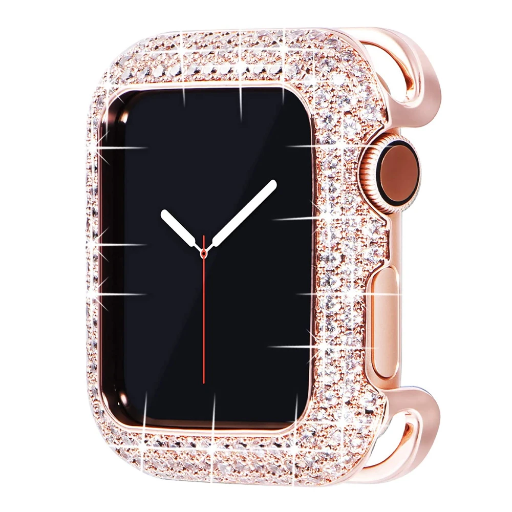 loose style 44mm 41mm Bling Case for Apple Watch 7 SE 6 5 4 3 40mm Frame Bronze Metal Jewelry Protective Cover Crystal 45mm Case