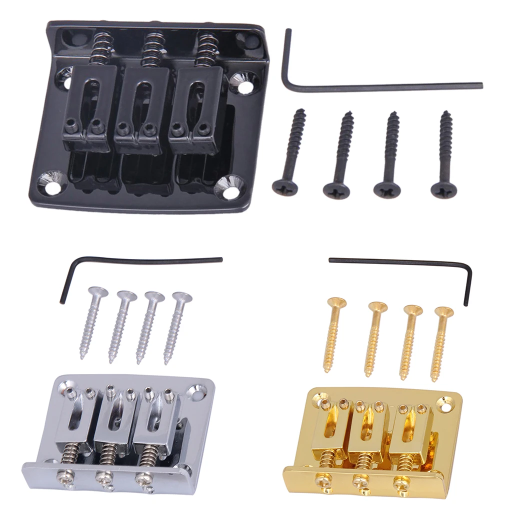 Tooyful 3 String Electric Guitar Bridge Saddles Assembly with 1 Wrench 4 Screws Kit Tool Guitar Parts Musicians Gift