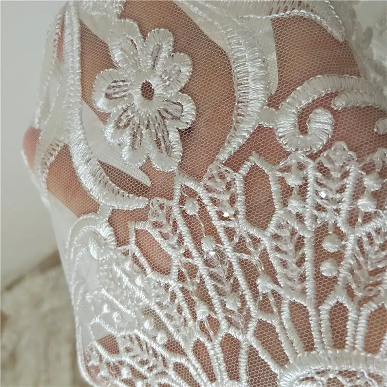Gorgeous Embroidered Lace Off White Sequined Bridal Lace Fabric for Wedding, Gowns, Table Cloth, Curtain
