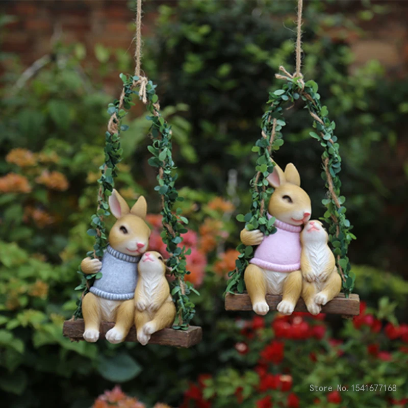

Rabbit Garden Outdoor Tree Pendant, Swing Rabbit Decoration, Cartoon Animal Crafts, Decorations for Home