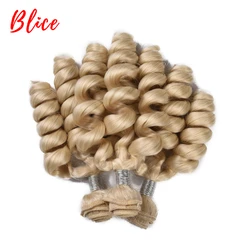 Blice 1pcs/Lot Synthetic Bouncy Curly Weaving With Double Weft Hair Extensions #613 Blonde Brown Hair Bundles For Women