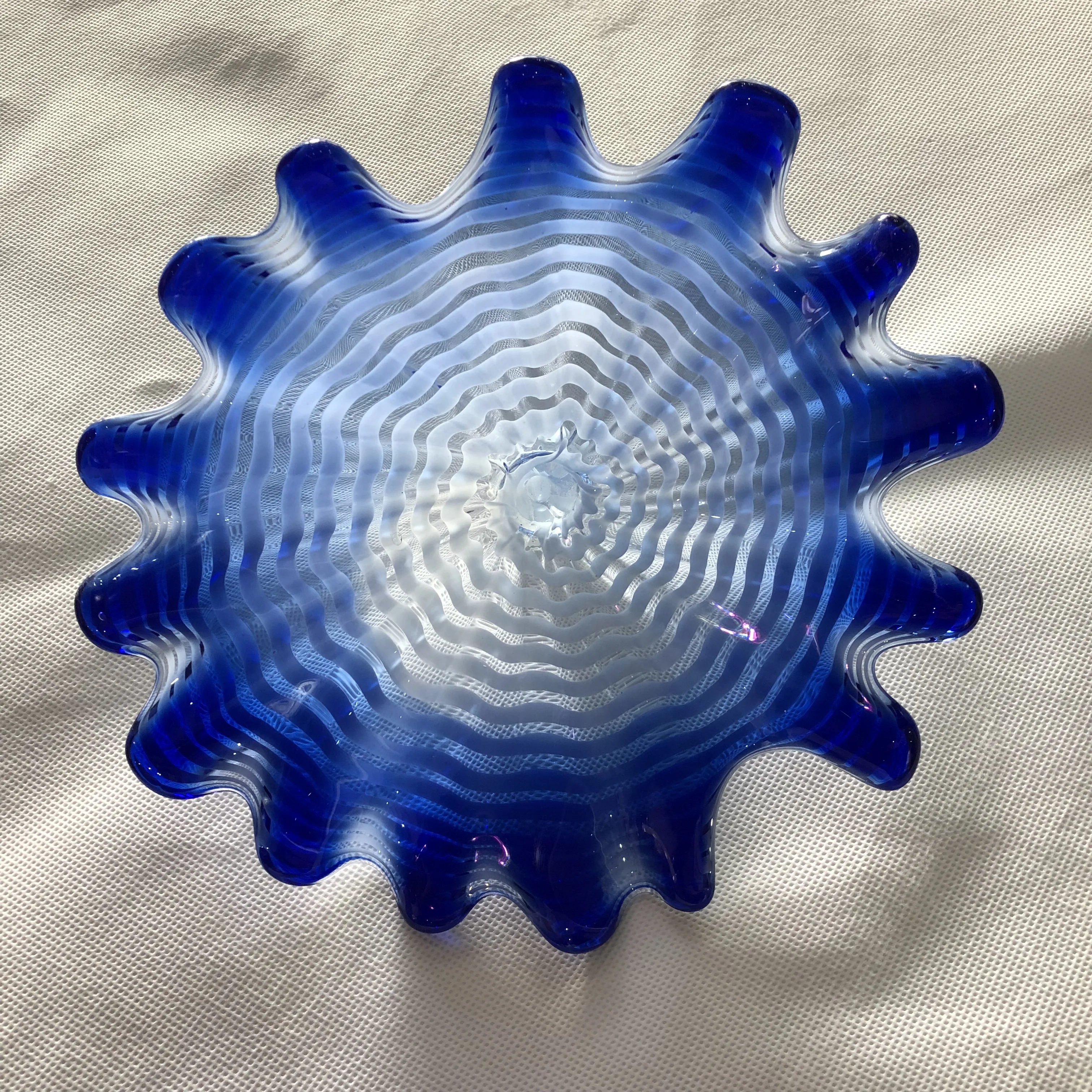 Italian Style Murano Glass Hanging Plates Hand Blown Glass Flower Cobalt Blue Plates Wall Art Luxury Wall Lamps